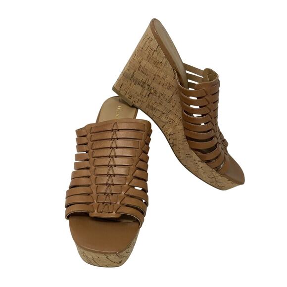 Franco Sarto Brown Leather Cork Wedge Heel Sandals Women Sz 10 - Picture 2 of 9